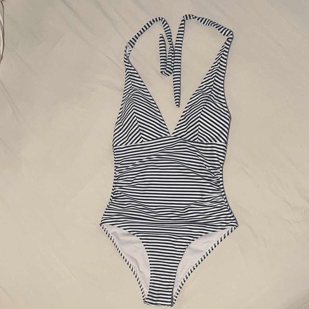 Striped Halter One Piece Swimsuit